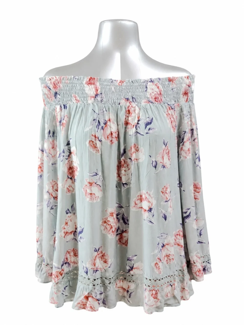 Doe & Rae Floral Sage Green Off Shoulder Boho Blouse Large NWT - Picture 3 of 7